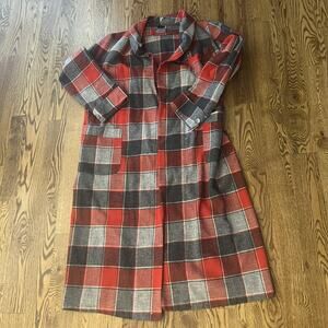 Pendleton Coat Womens Medium Red Gray Black Plaid Wool Long Vintage Style